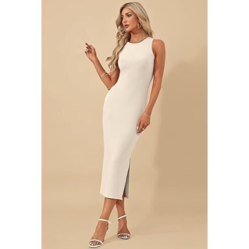 New Aware By Vero Moda Beige Wylder Twist Back Knit Midi Dress Womens Size S